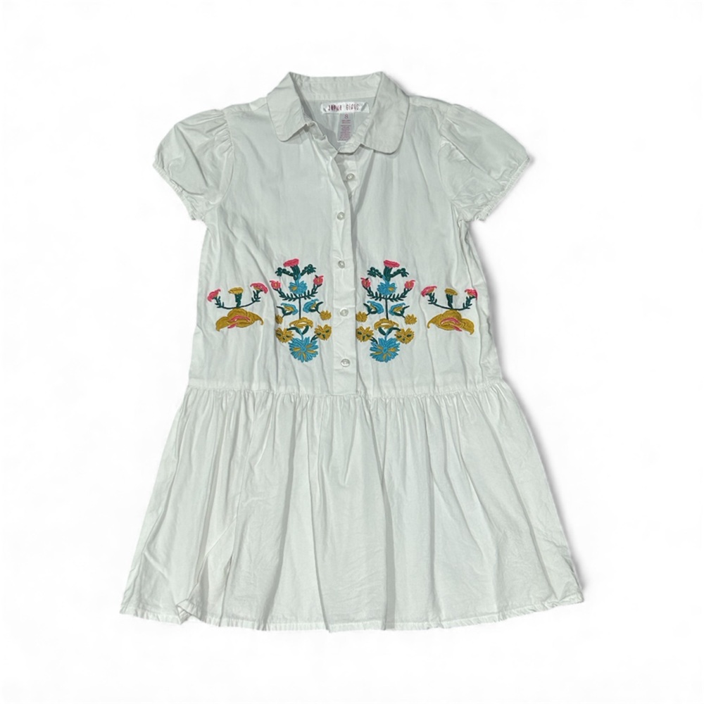 Japna Kids Casual Dress - Light Gray with Colorful Embroidery